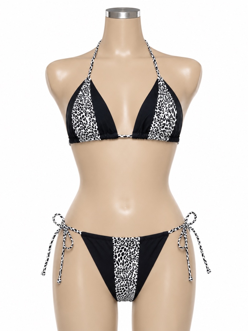 Kendall + Kylie Strappy Bikini Set Med Liquid Leopard Black Cheeky Swimwear NWT